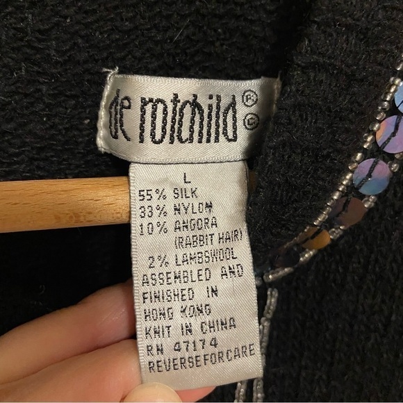 Vintage Angora Wool Silk Blend Bedazzled Embroidered Sequins Cozy Sweater Large - Picture 6 of 14